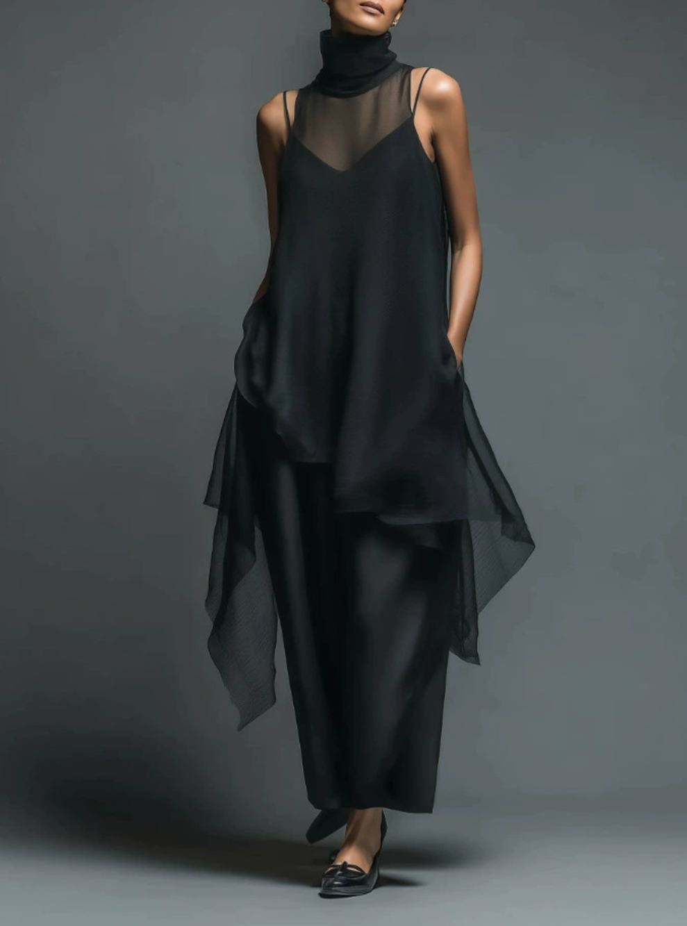 ZARA Summer Chiffon Halter Slip Dress Two Piece Set
